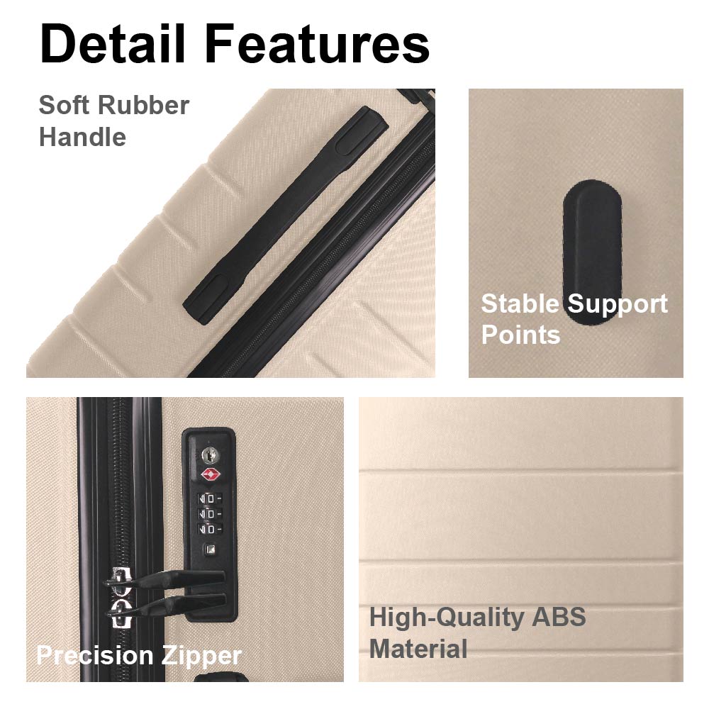 Luggage Sets ABS Hardshell 3pcs Luggage, Lightweight Durable Suitcase Sets Spinner Wheels Suitcase With TSA Lock 20''24''28'' Available(Beige)_voghion.com